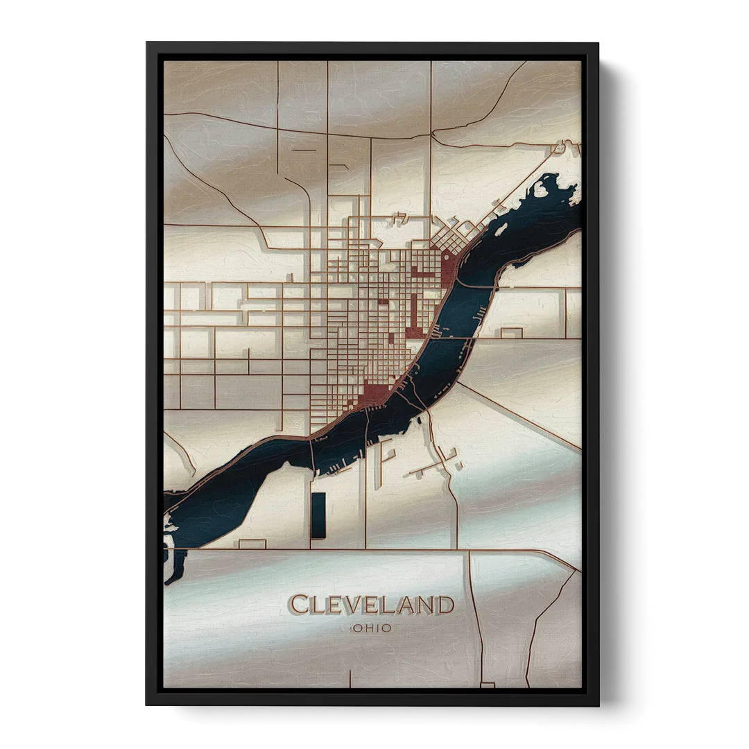 Cleveland Ohio Map Design - Black Frame Canvas