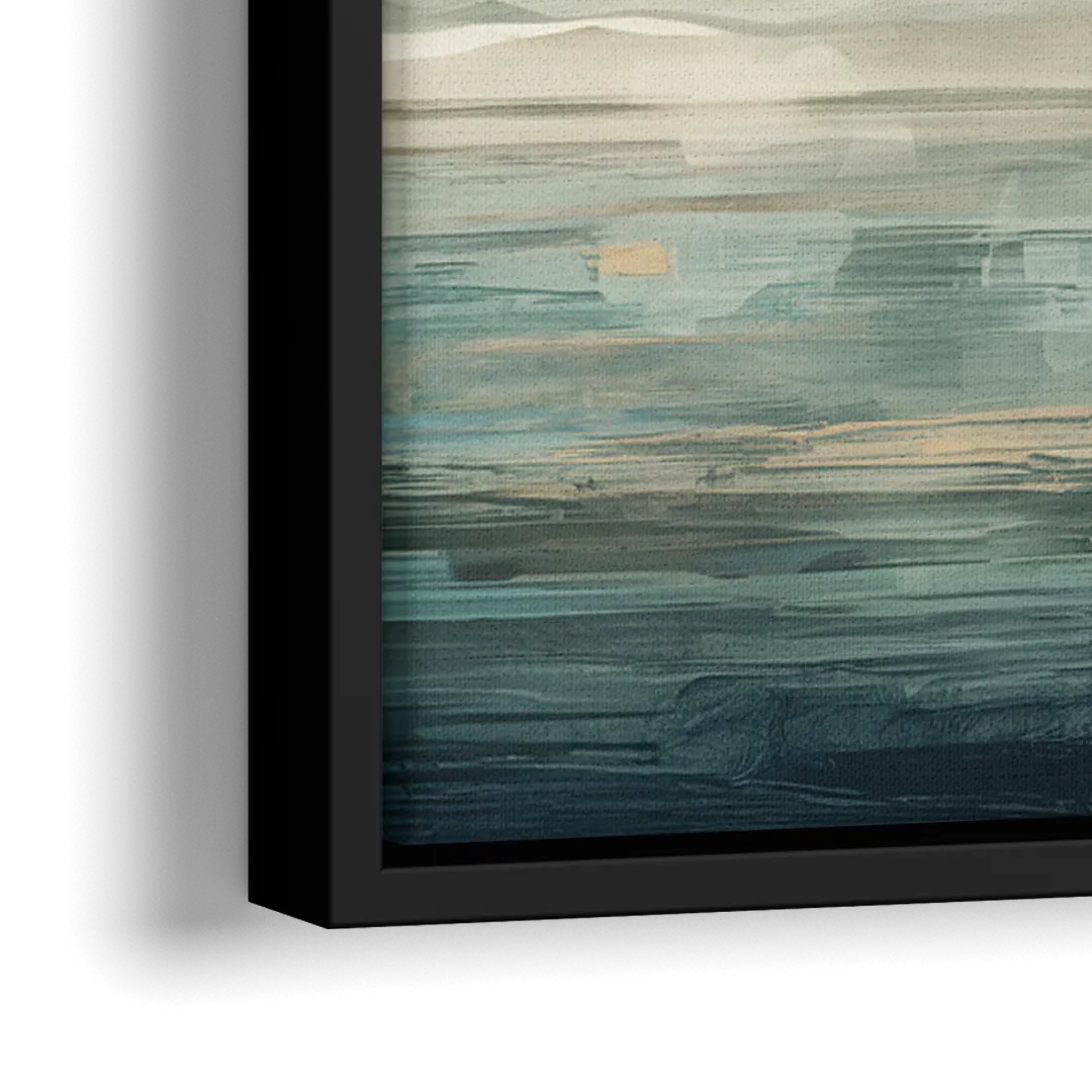 New York City Skyline in Fog Hudson - Close-Up Black Frame Canvas
