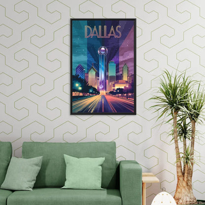 Dallas Night Lights - Living Room Black Frame Canvas