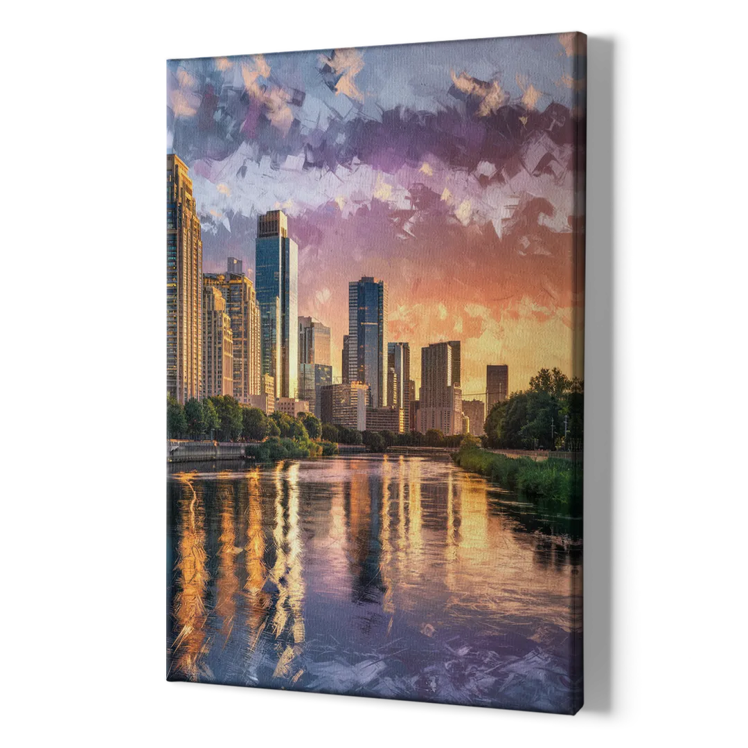 Riverside Modern Cityscape - Canvas Print Art Sides