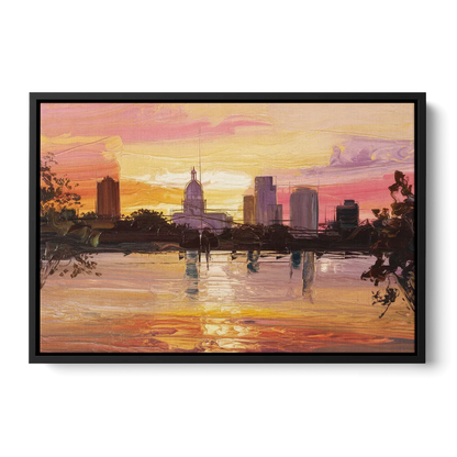 Baton Rouge Skyline Sunset - Black Frame Canvas