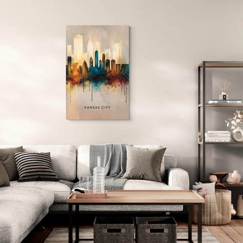 Kansas City Artistic Skyline - Canvas Wall Art Living Room