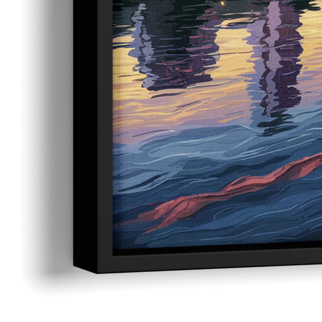 Austin Riverside Reflections - Close-Up Black Frame Canvas