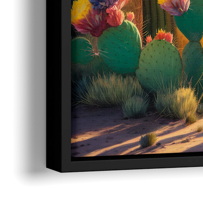 Phoenix Cactus Scene - Close-Up Black Frame Canvas