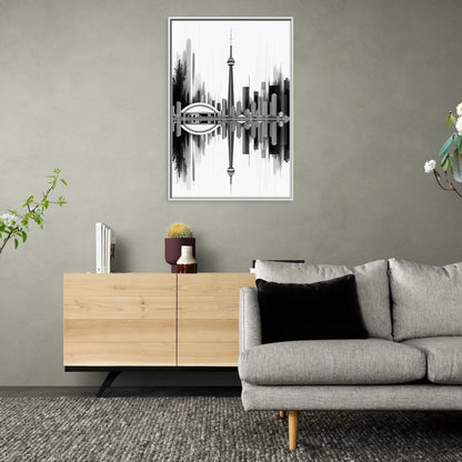 Toronto Skyline Black and White - Living Room White Frame Canvas