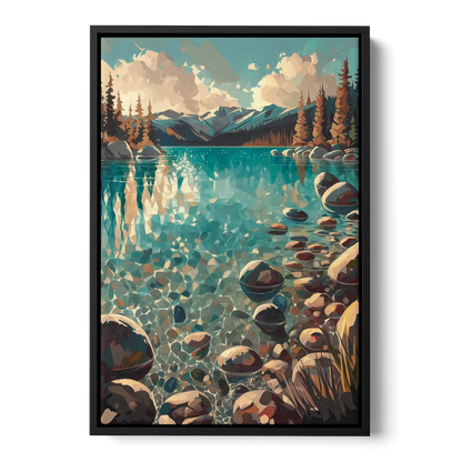 Lake Tahoe Crystal Waterscape - Black Frame Canvas