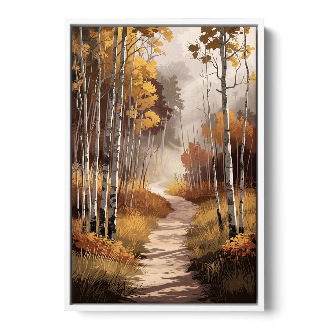 Aspen Serene Forest Path - White Frame Canvas