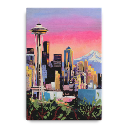 Seattle Skyline with Mount Rainier - Canvas Wall Art