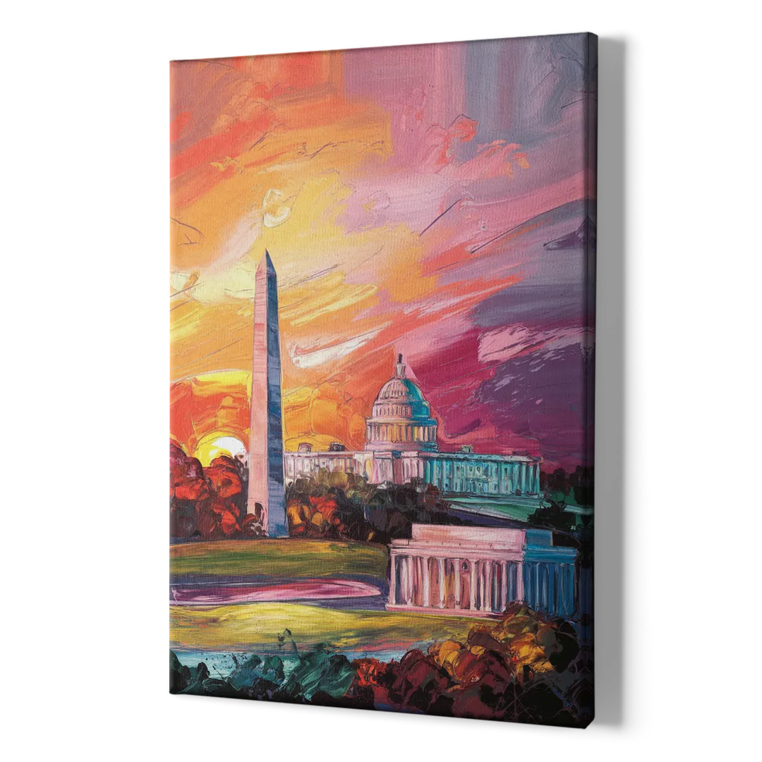 Washington DC Skyline Sunset - Canvas Print Art Sides