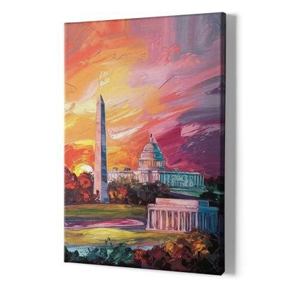 Washington DC Skyline Sunset - Canvas Print Art Sides