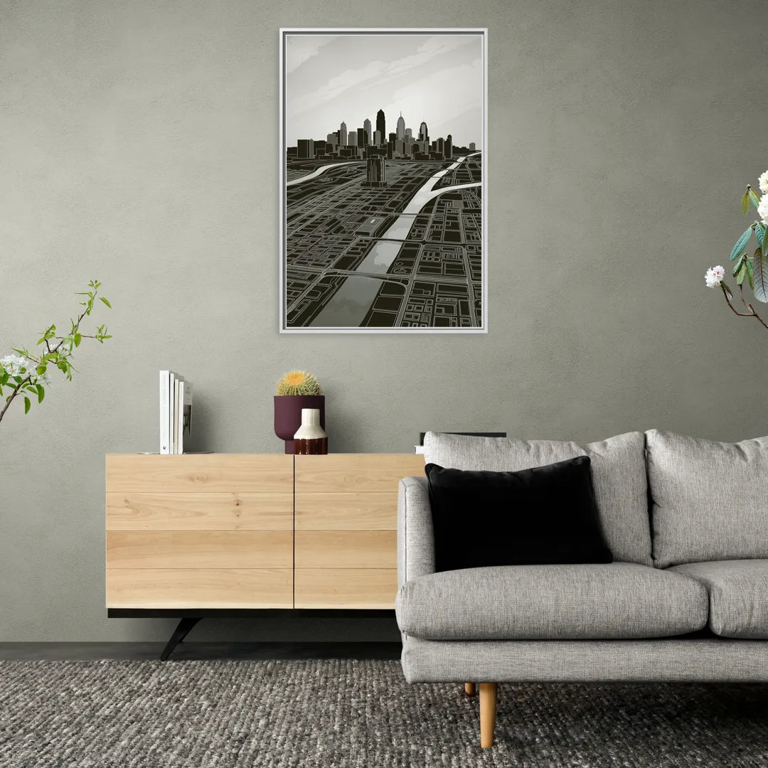 Philadelphia Map Design - Living Room White Frame Canvas
