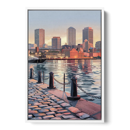 Boston Waterfront Serenity - White Frame Canvas