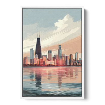 Chicago Skyline from Lake Michigan - White Frame Canvas