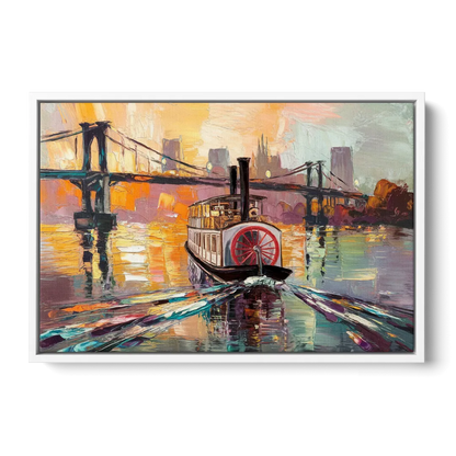 New Orleans Mississippi River Views - White Frame Canvas