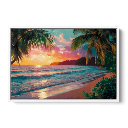 Myrtle Beach Waves And Palms - White Frame Canvas