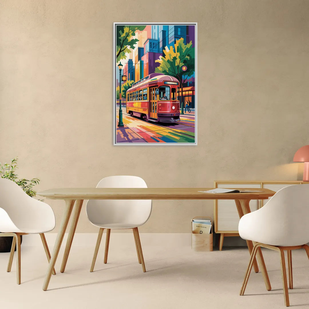 Toronto Streetcar Vintage - Living Room White Frame Canvas
