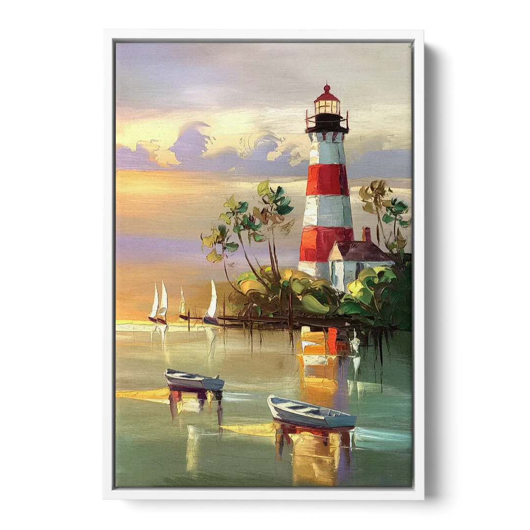 Hilton Head Island Coastal Lighthouse Nautical - White Frame Canvas