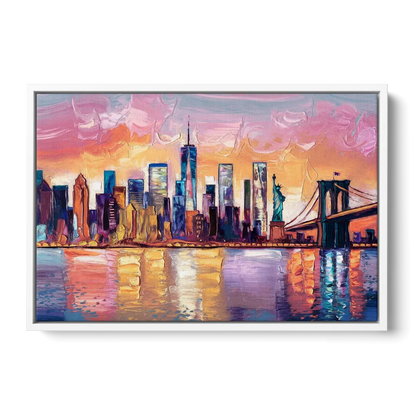 New York City Artistic Watercolor View - White Frame Canvas