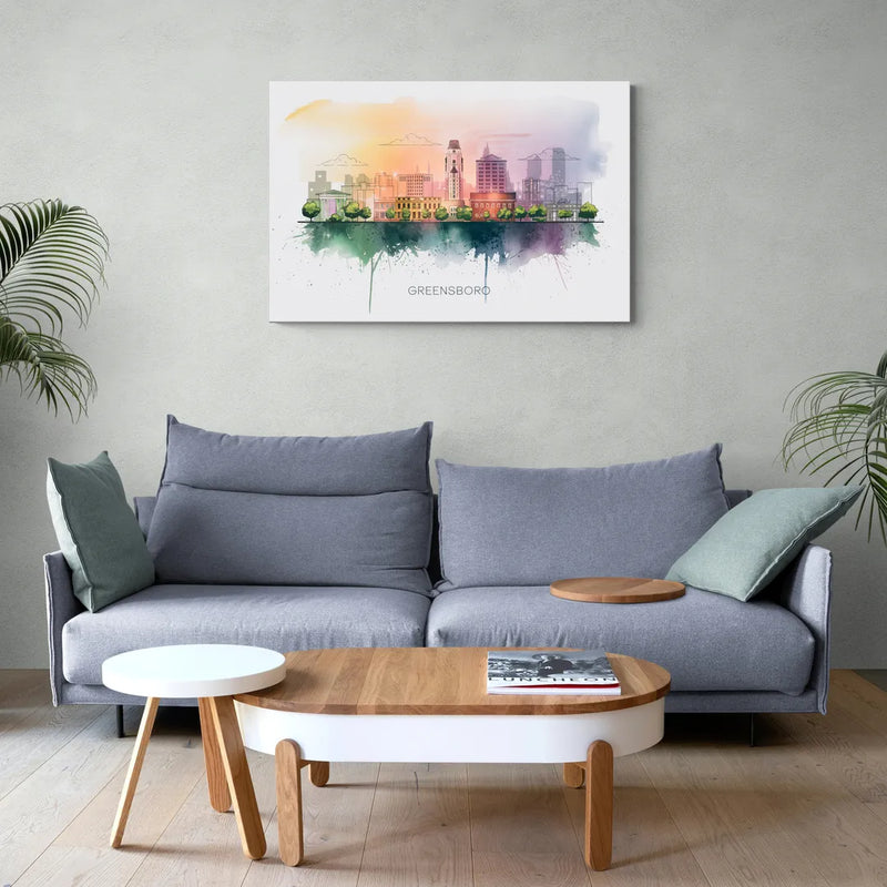 Greensboro Skyline Sunset - Canvas Wall Art Living Room