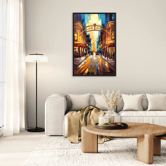 San Diego Historic Gaslamp District - Living Room Black Frame Canvas