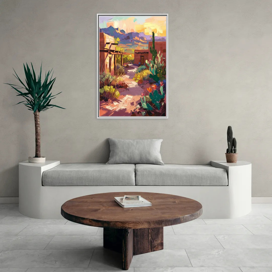 Santa Fe Desert Trail - Living Room White Frame Canvas