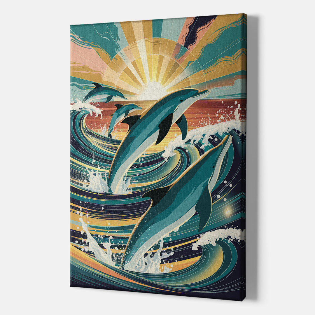 Virginia Beach Dolphins in Motion - Canvas Wall Art Indoor