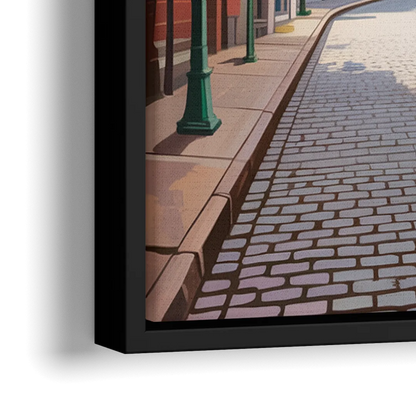 Quebec City Cobblestone Road - Close-Up Black Frame Canvas