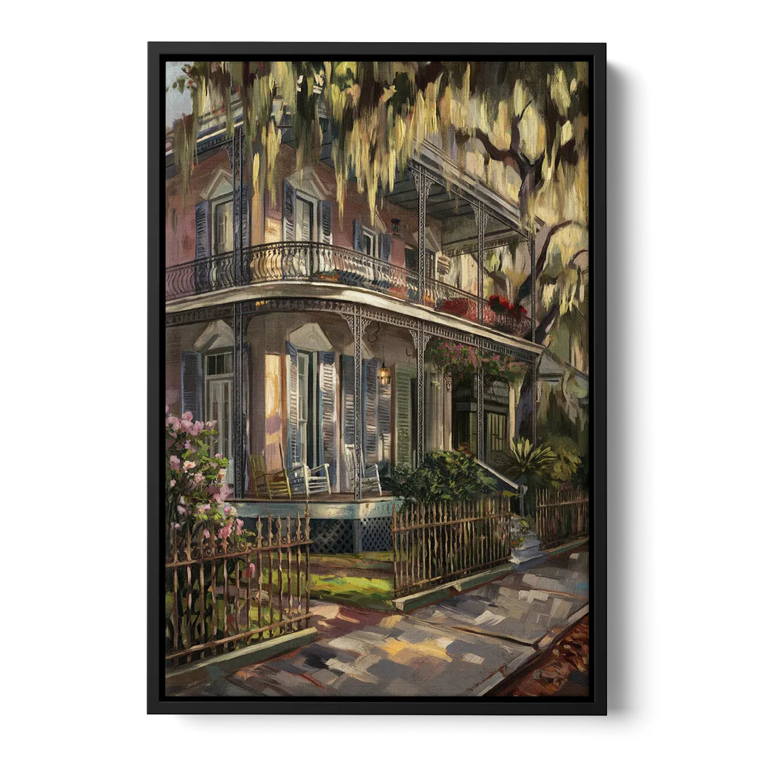 New Orleans Garden District Homes - Black Frame Canvas