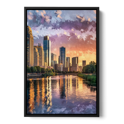 Riverside Modern Cityscape - Black Frame Canvas