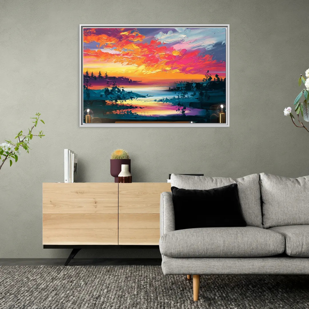 Mckinney Vibrant Sunset - Living Room White Frame Canvas