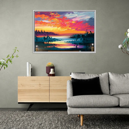 Mckinney Vibrant Sunset - Living Room White Frame Canvas