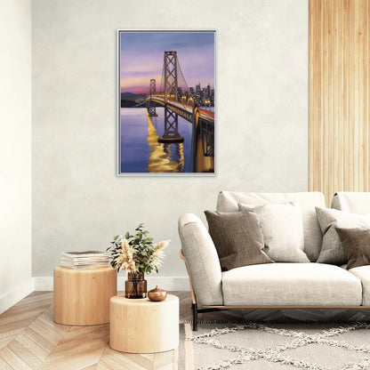 Oakland Bay Bridge View - Living Room White Frame Canvas