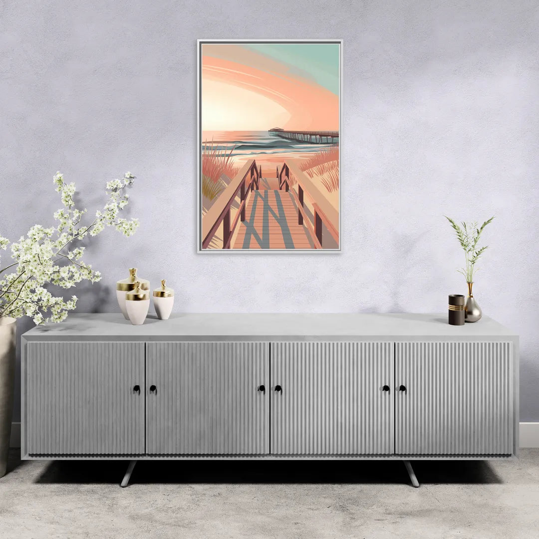 Myrtle Beach Boardwalk Views - Living Room White Frame Canvas