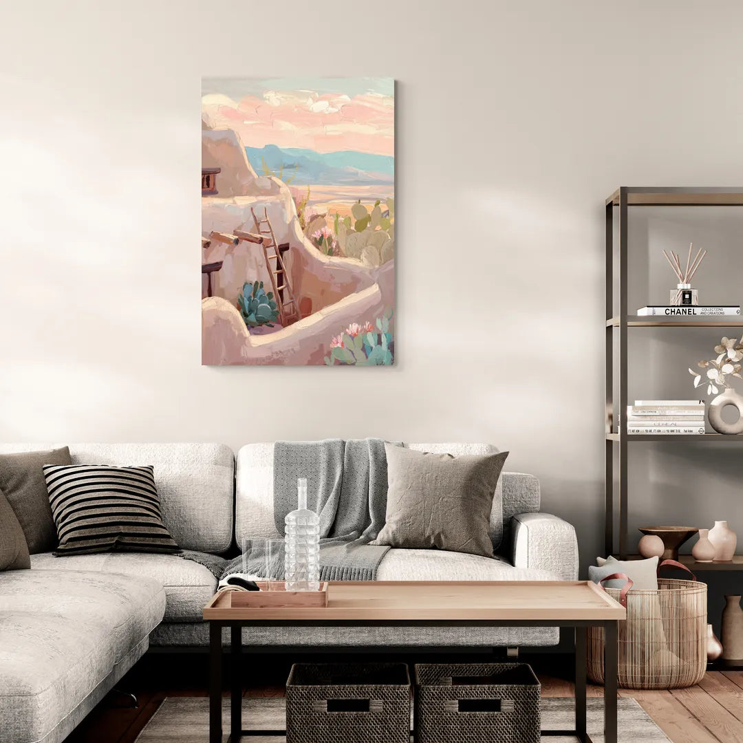 Santa Fe Adobe Architecture - Canvas Wall Art Living Room