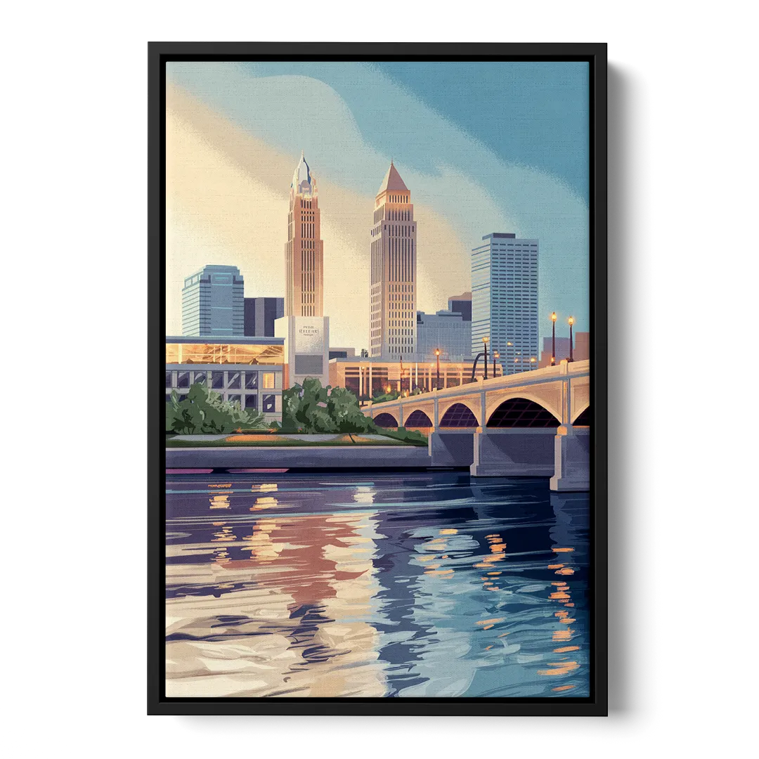 Cleveland Waterfront Views - Black Frame Canvas
