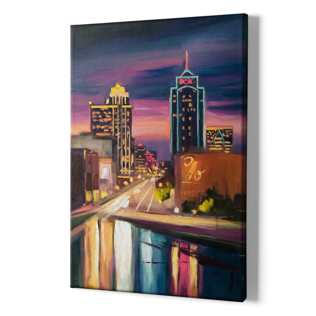 Tulsa Cityscape Glow - Canvas Print Art Sides
