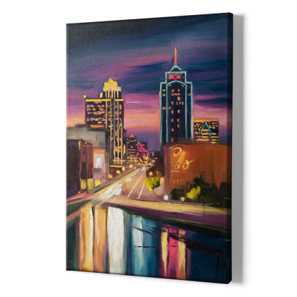 Tulsa Cityscape Glow - Canvas Print Art Sides
