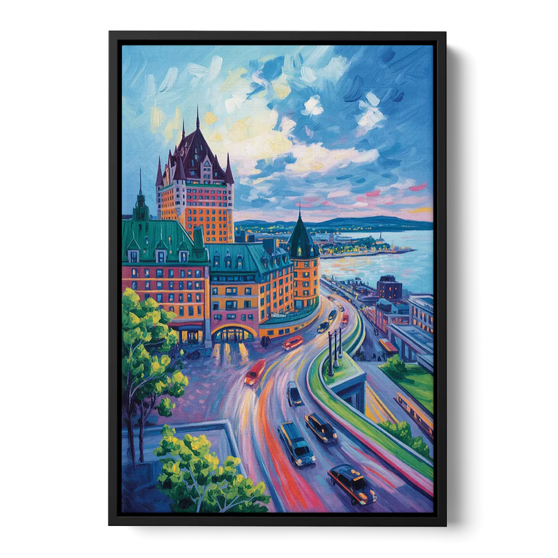 Quebec City Tower View - Black Frame Canvas