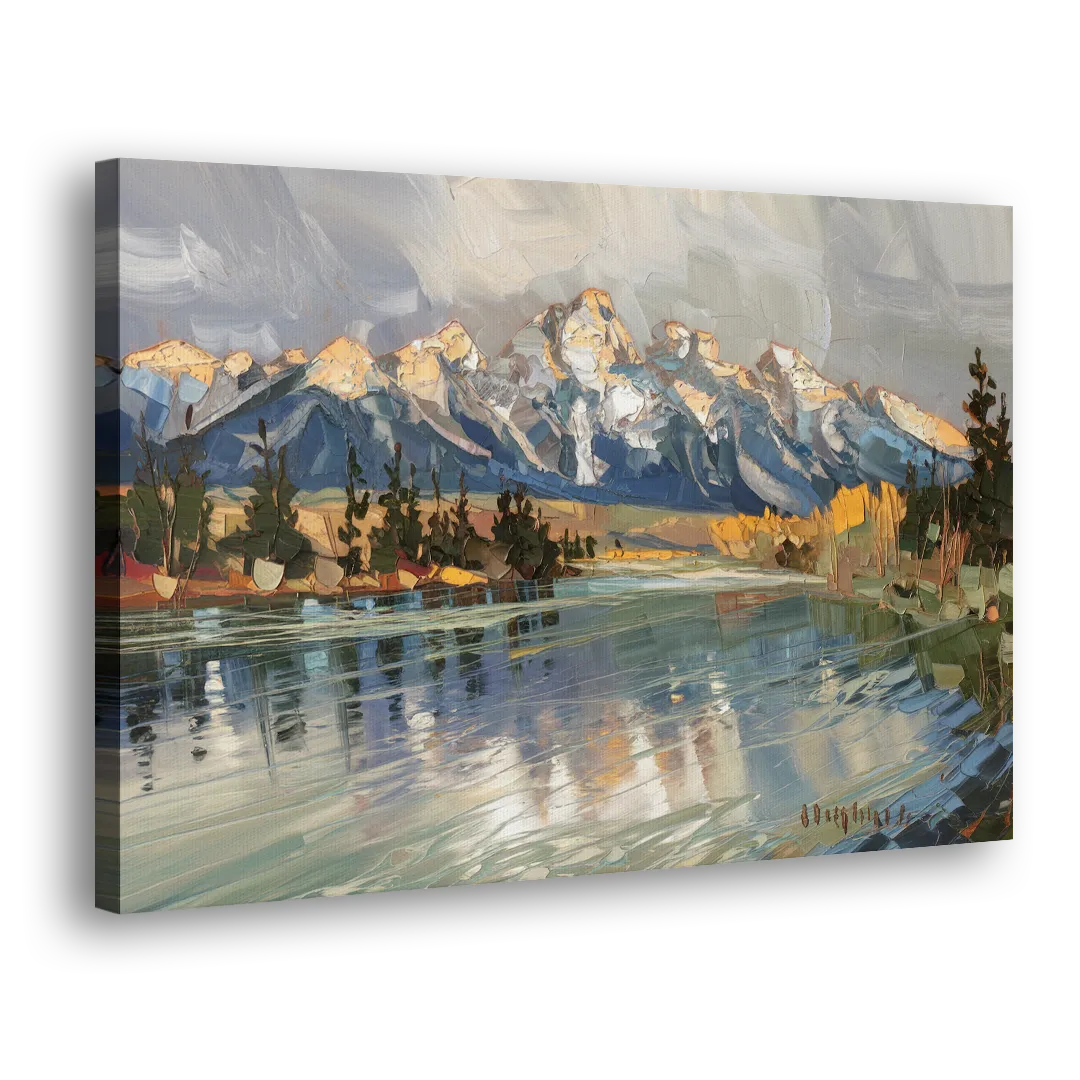 Jackson Hole River Reflection - Canvas Print Art Sides