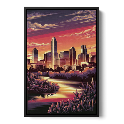 Austin Skyline Sunset - Black Frame Canvas
