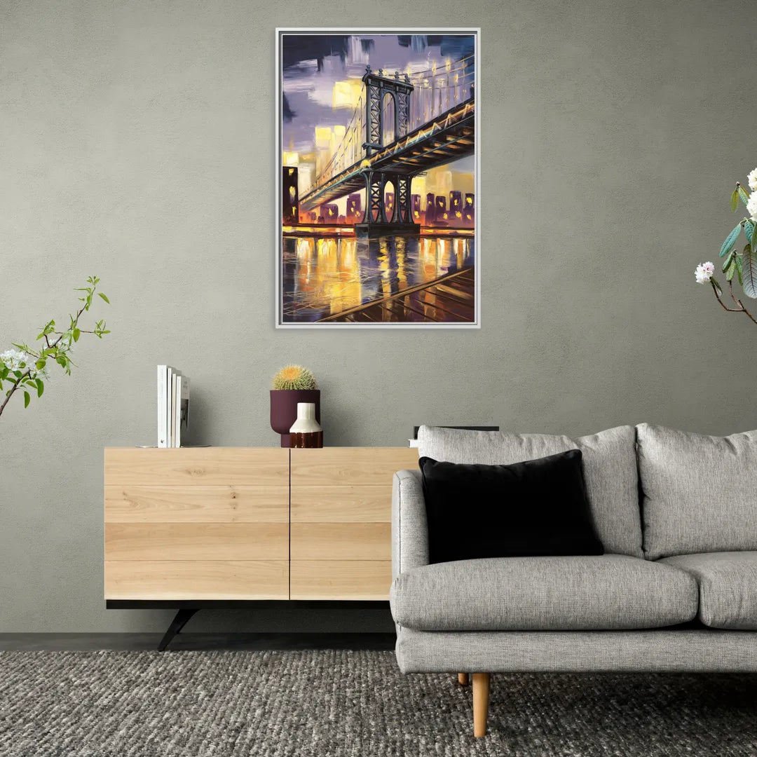 New York City Iconic Bridges - Living Room White Frame Canvas