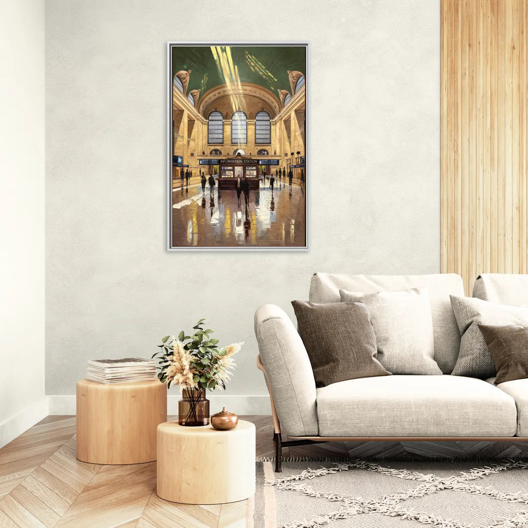 New York City Grand Central Station - Living Room White Frame Canvas