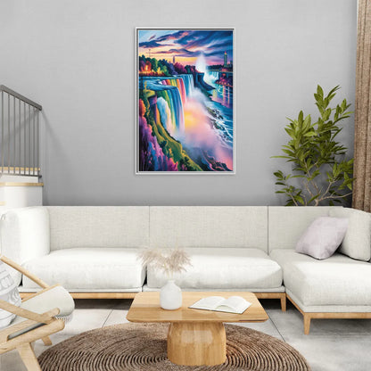 Niagara Falls Rainbow Light - Living Room White Frame Canvas