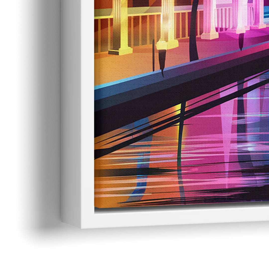 Miami Cityscape by Night - Close-Up White Frame Canvas