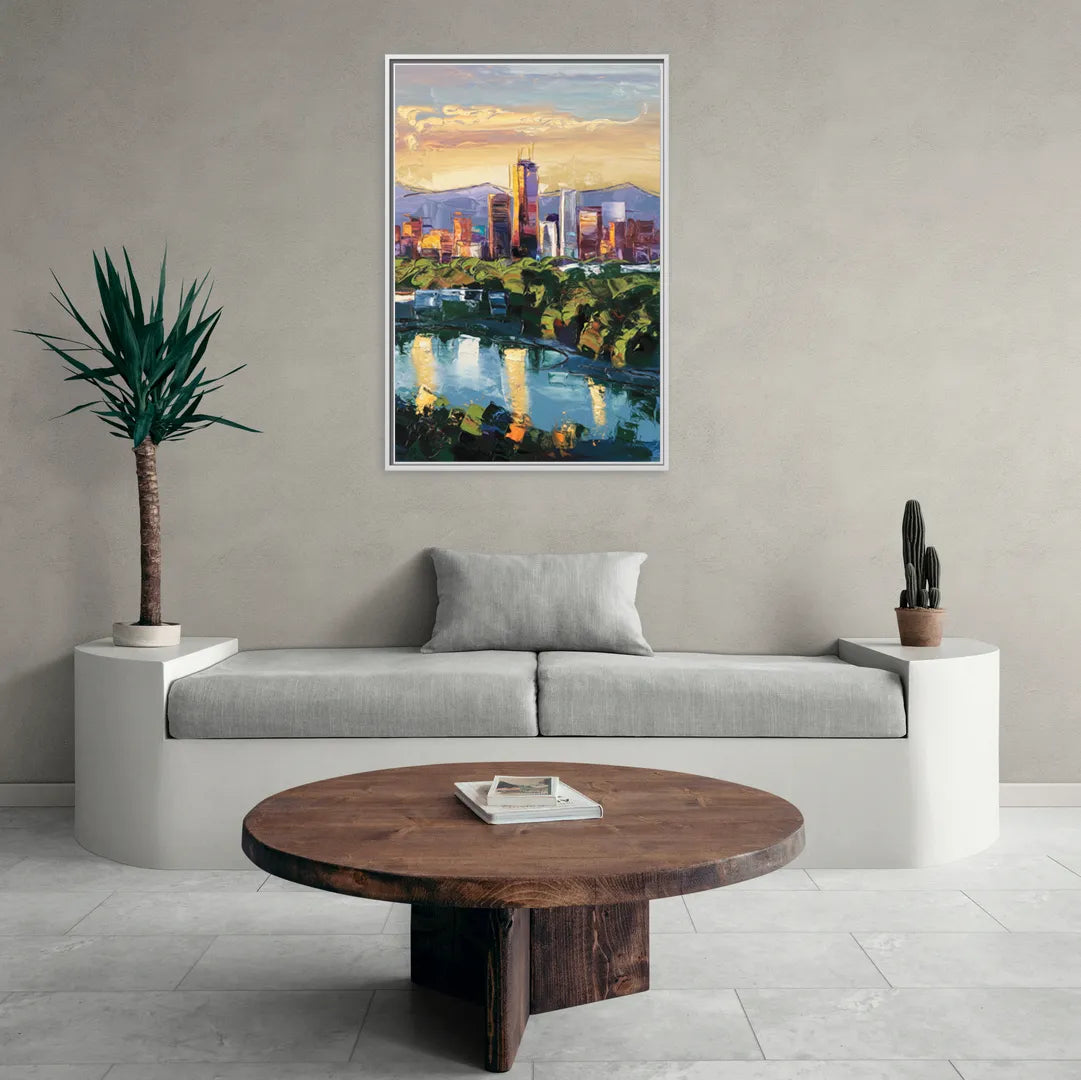 Ashland Skyline at Sunset - Living Room White Frame Canvas