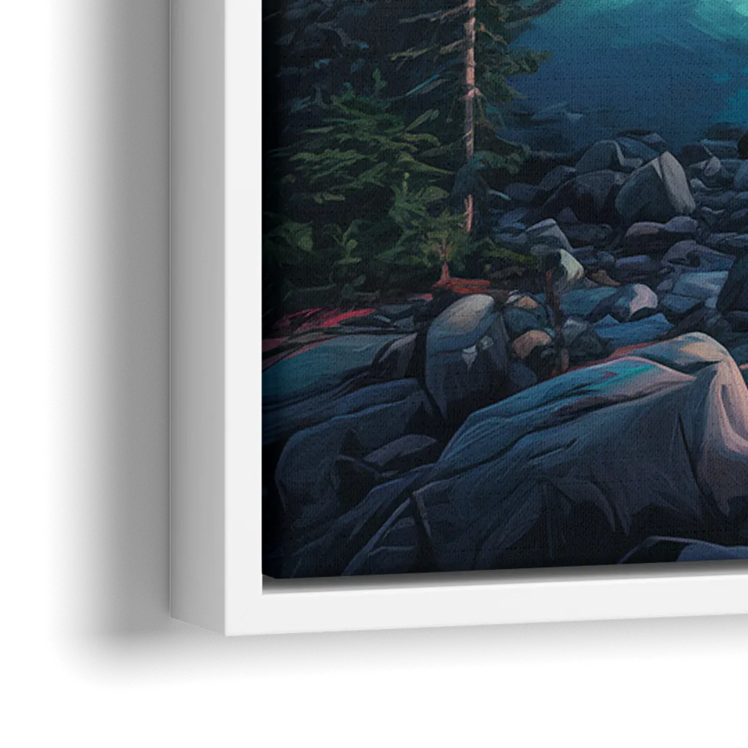 Aurora Northern Lights - Close-Up White Frame Canvas