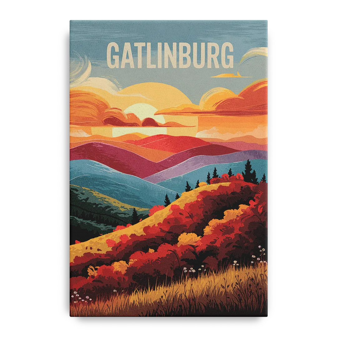 Gatlinburg Sunset Over Hills - Canvas Wall Art