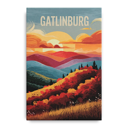 Gatlinburg Sunset Over Hills - Canvas Wall Art