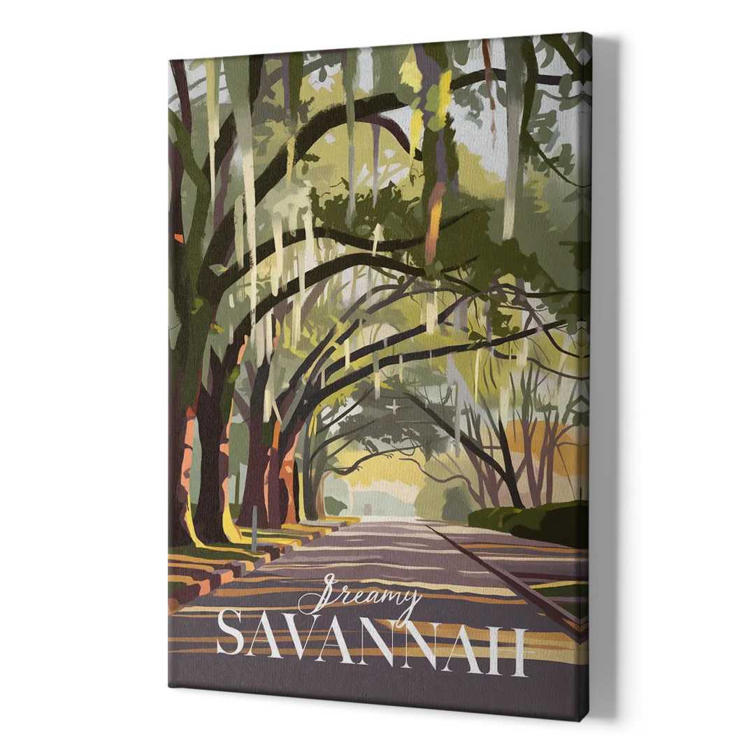 Savannah Spanish Moss Streets - Canvas Print Art Sides
