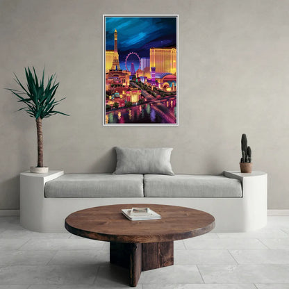 Las Vegas Skyline Panorama - Living Room White Frame Canvas